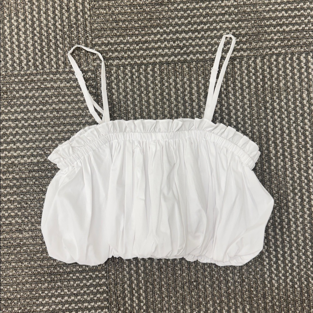 Cinq a Sept Ivee Puffball White Cropped Cotton Top, size XS - Picture 7 of 9